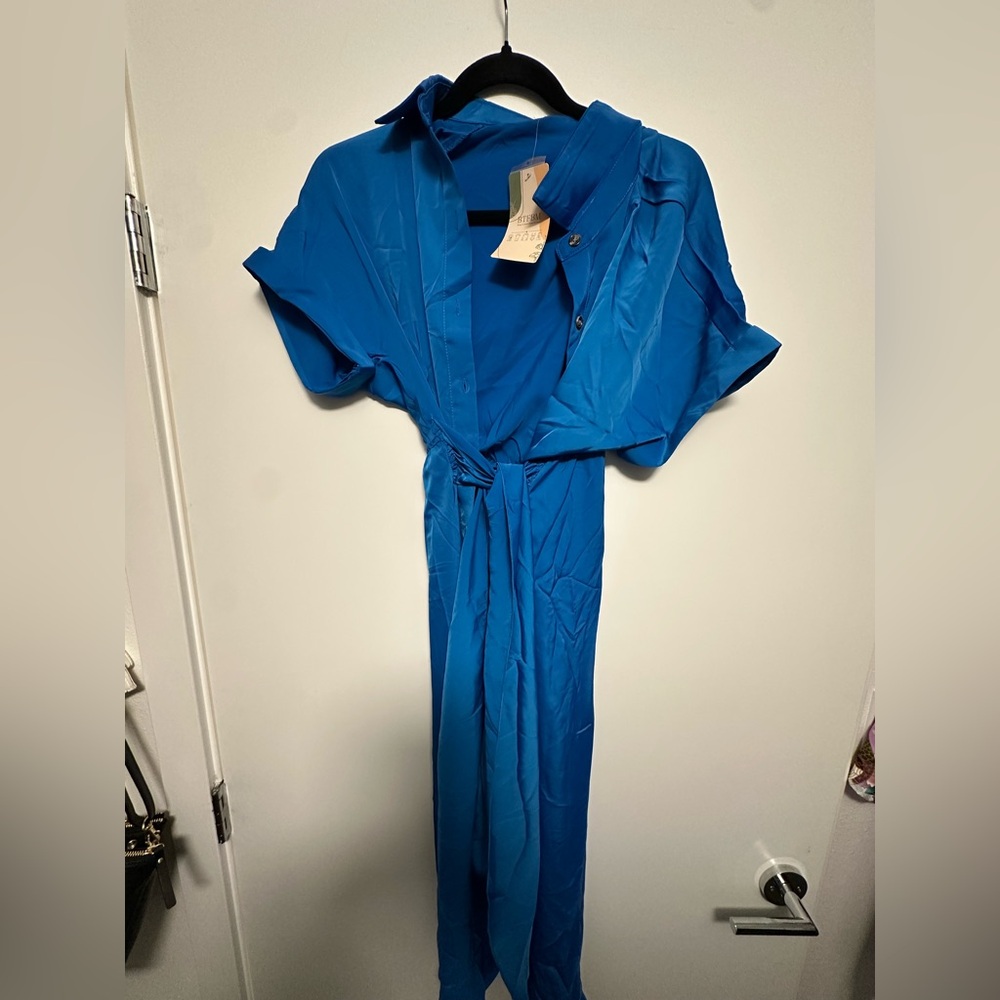 Women Button Down Ruched Dresses Short Sleeve Lapel V Neck Elegant Maxi Satin